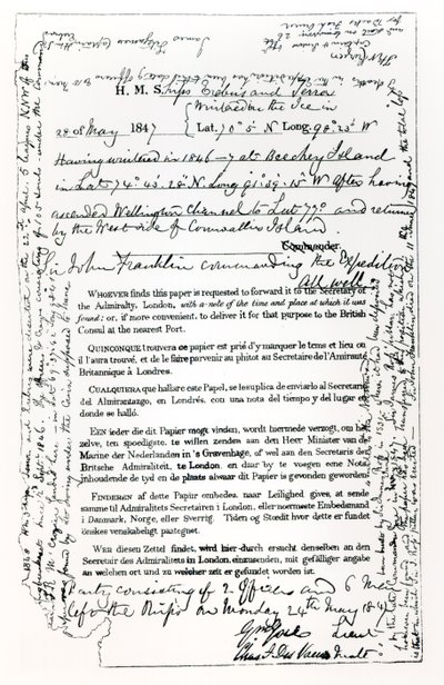 Message de John Franklin (1786-1847) au secrétaire de l